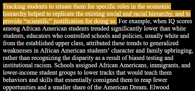 Tracking students to situate them for specific roles in the economic hierarchy helped to replicate the existing social and racial hierarchy, and to provide 