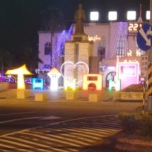 Lights by the train station; they spell out Tainan.